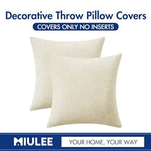 MIULEE Soft Chenille Throw Pillow Covers Cream 16x16 Inch Pack of 2 - color: Cream, size: 16" x 16" (Pack of 2)