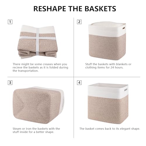 OIAHOMY 2 PACK Tall Storage baskets 55L Blanket Basket Living Room Brown - color: Brown, size: 16.5" x 13" x 15"