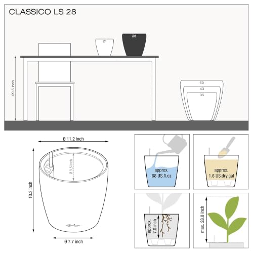 Lechuza 16049 Classico LS 28 Self-Watering Planter, Black High Gloss - color: Black High-gloss, size: D28 H26 cm