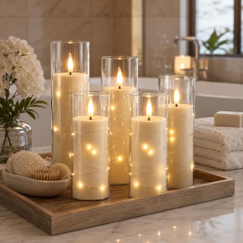 Da by 5 Pack Clear Acrylic Flameless Taper Candles, Flickering Black Wick LED Candles with Copper Wire Lights, Heat Resistant ABS Candles with Remote for Indoor Outdoor Decor - color: Transparent#5*1, size: Transparent#5*1