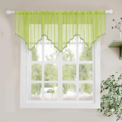 Molaxhome Swag Curtain Scalloped Curtain Valance Drape Sheer Lace Panel 1pc - color: Green
