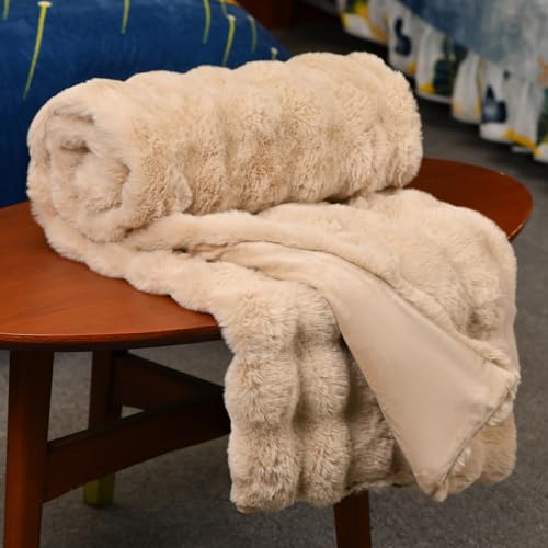 MERRYLIFE Luxury Faux Rabbit Fur Throw Blanket for Couch Bed Coffee, 50"60" - color: Coffee, size: 50"*60"