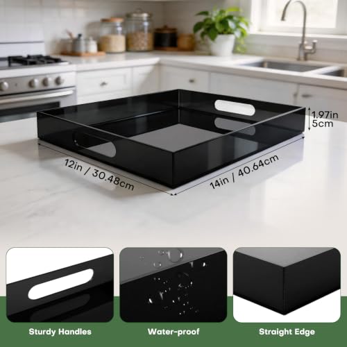 Segbeauty 16x12in Large Acrylic Serving Tray with Handles, Black, 3mm Thick - color: Black, size: 16" x 12" x 2"