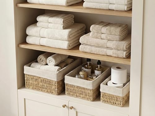 Wicker Storage Baskets Set of 3, Bathroom & Shelf Bins - size: Small without Lids