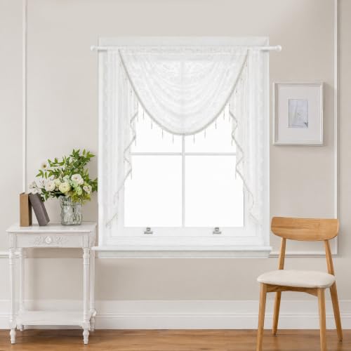 Molaxhome White Lace Window Valance Curtains Swag Victorian Gothic Style - color: White, size: 39.4"W x 41.3"L (Pack of 1)