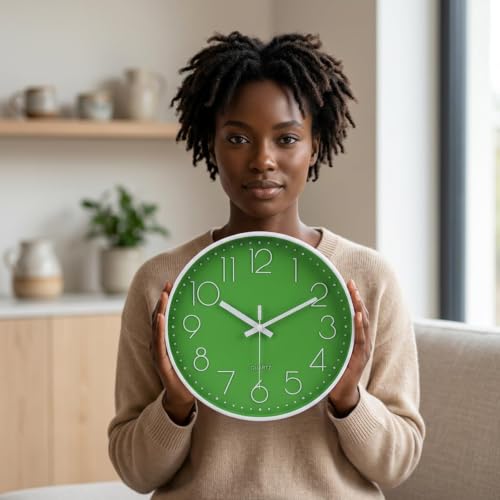 jomparis Modern Office Green Decor Wall Clock 12" Silent & Non-Ticking Battery Operated Quartz Round Clock - color: 1 Pack - Green, size: 12 Inch
