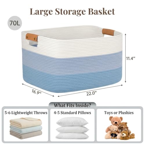 Danpinera 70L Large Woven Blanket Basket for Living Room, Gradient Blue - color: Gradient Blue, size: 72L