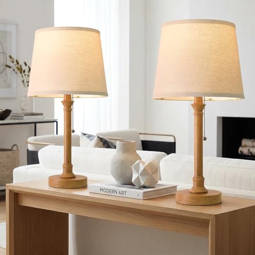 Oneach 19.5" Wood Grain Rustic Table Lamps Set of 2 for Living Room Bedroom - color: Wood Grain