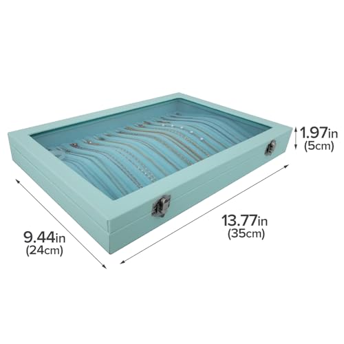 Clear Lid 15 Hooks Necklace Storage Box Women Anti-Tangle - color: Blue-15 necklaces