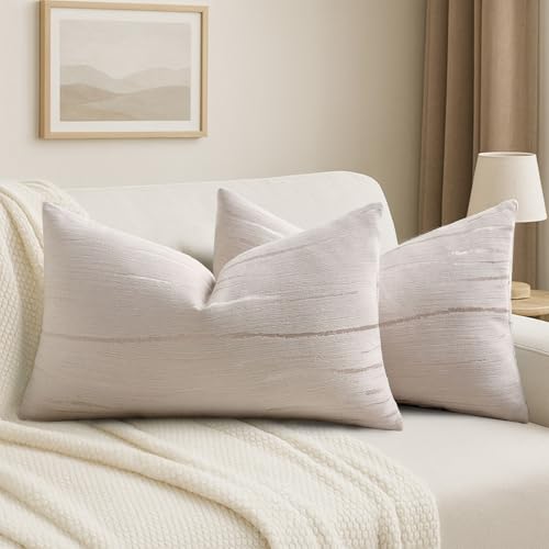 HAUSSY Pack of 2 Embossed Lumbar Throw Pillow Covers 12x20 Inch, Beige - color: Beige, size: 20" x 12" (Pack of 2)