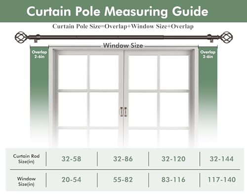USFOOK Curtain Rods for Windows 66 to 120, Bronze Drapery Rod - color: Bronze, size: 66-120"