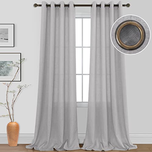 KOUFALL Grey Bronze Grommet Linen Blend Sheer Curtains for Living Room 52x96 Inch Length - color: Grey, size: 52"W x 96"L (Pack of 2)