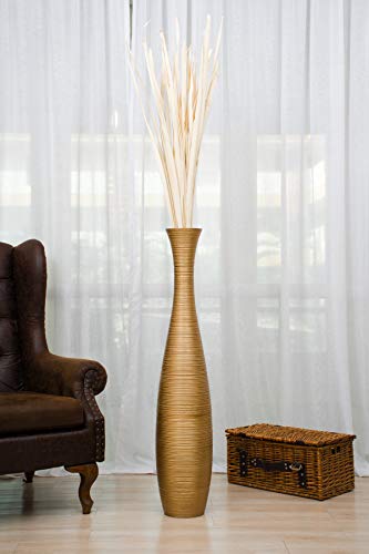 Leewadee Large Floor Vase 41 inches Mango Wood for Pampas Grass, Dried Flowers - color: Gold, size: 41 inches