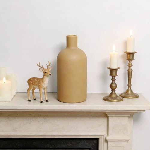 Neutral Boho Ceramic Brown Decorative Vase, Modern Matte Minimalist Vases for Shelf, Coffee Table, Living Room & Fireplace Mantel Decor