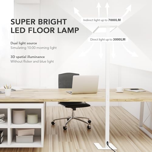 STERREN 120W LED Floor Lamp, 10000LM Super Bright Standing Lamp, Eye-Care Floor Reading Light, 76.8" Dimmable Large Lamp for Office, Living Room, Bedroom, Piano