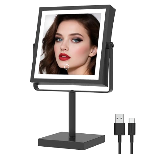 Ruacq Makeup Mirror with Lights 1X/7X Height Adjustable Matte Black - color: Matte Black - 7x