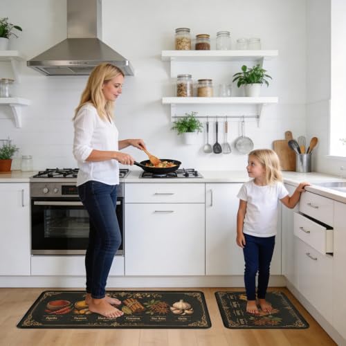 Kitchen Rugs for Floor 2 Pcs Memory Foam Padded Anti Fatigue Kitchen Mat - color: Black Spice