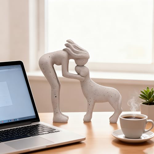 Abstract Person & Dog Figurine, Shelf Decor Dog Statue Gift for Dog Lovers