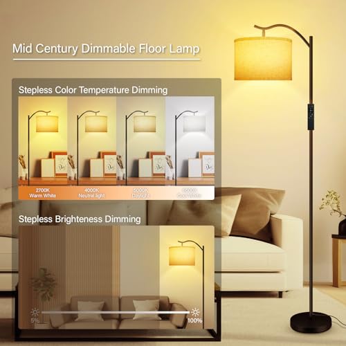 BoostArea Floor Lamp for Living Room,Arc Floor Lamp with Remote Control,Stepless Dimmable Brightness & Colors Temperature 2700k-6500k,Modern Standing Lamp for Bedroom Study Room Office,Beige - color: Beige
