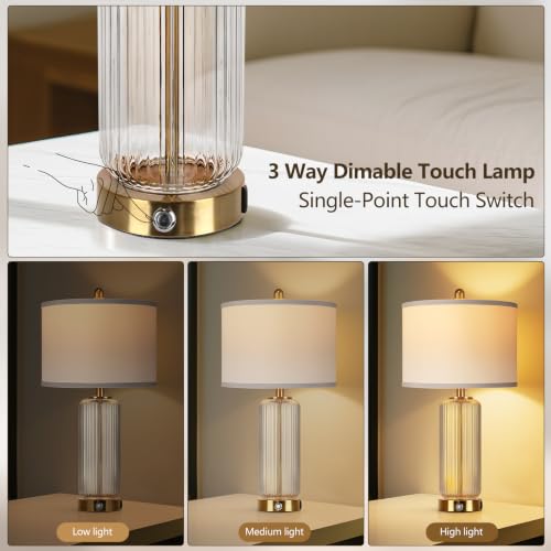 Modern 27" Touch Table Lamp Set of 2, Clear Glass Beside Lamps, Dimmable - color: Clear