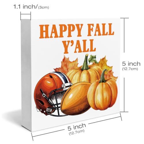 Fall Decor Fall Football Pumpkin Wooden Box Sign Autumn Decorations Rustic Home Desk Shelf Tabletop Decor 5 x 5 Inches - color: Multicolor HA