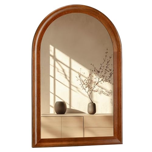 Tanmicoshomy Wood Arched Bathroom Mirror 24 x 36 Inch, Rustic Brwown Frame - color: Brwon, size: 36"L x 24"W