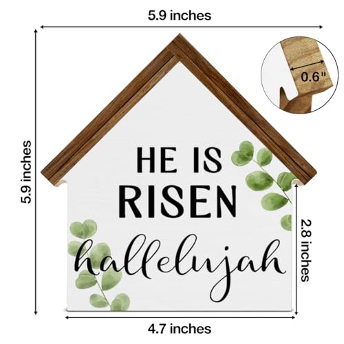 He Is Risen Sign Decor, Easter House Shaped Wood Block Sign - color: HE-1