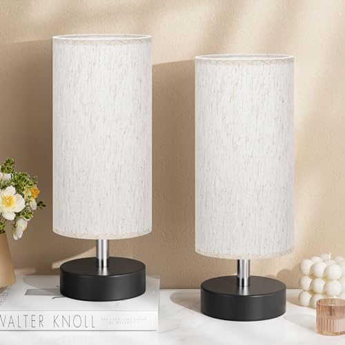 Table Lamps Set of 2(Cream Shade - Black Base, 11.6" Inline Control) - color: Cream Shade-Black Base 2pcs, size: 11.6" Inline Control