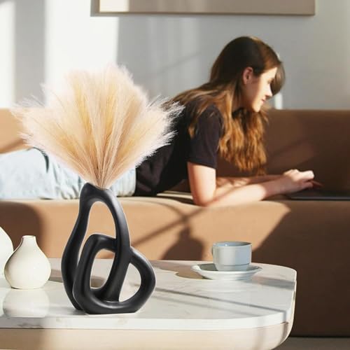 STHIE Modern Black Ceramic Flower Vases for Home Decor Aesthetic - color: Black