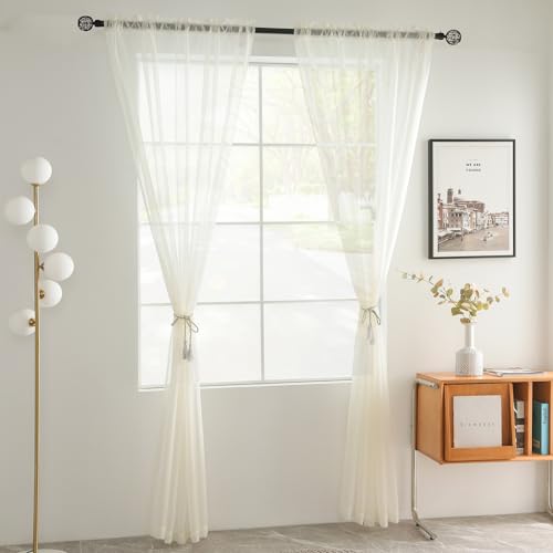 youleyar Solid Sheer Rod Pocket Curtain Voile Draperies 2 Panels White Beige Black Grey Coffee 38 Inch Width 72 Inch Long 1 Pair for Kitchen Bedroom Children Living Room Yard(Ivory,38Wx72L) - color: Ivory, size: 38"W x 72"L (Pack of 2)
