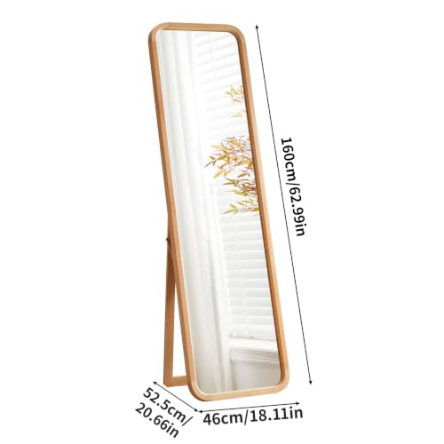 Walnut Wood Floor Mirror, 63 x 18 in - color: Natural Wood