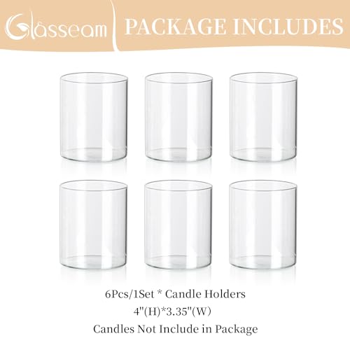 Glasseam Hurricane Glass Candle Holder 6Pcs Cylinder Vases for Centerpiece - color: 6, size: 4in