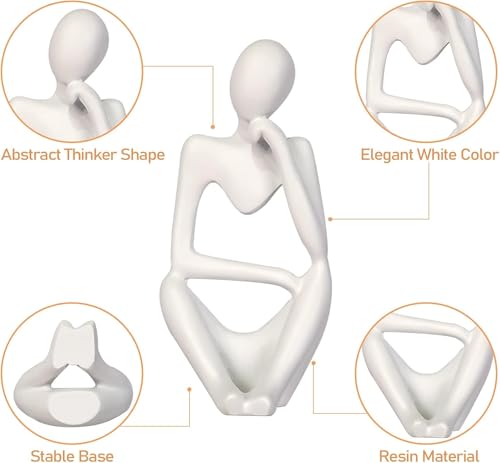 Creative Resin Thinker Minimal Abstract Art Sculpture Statue Figurines Home Office Bookshelf Desktop Decor (White, Right, Small) - color: White, size: Right, Small