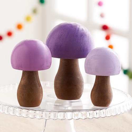 Your Heart's Content Wood Mushrooms, Set of 3 (Purple Paint 3) - color: Purple 3