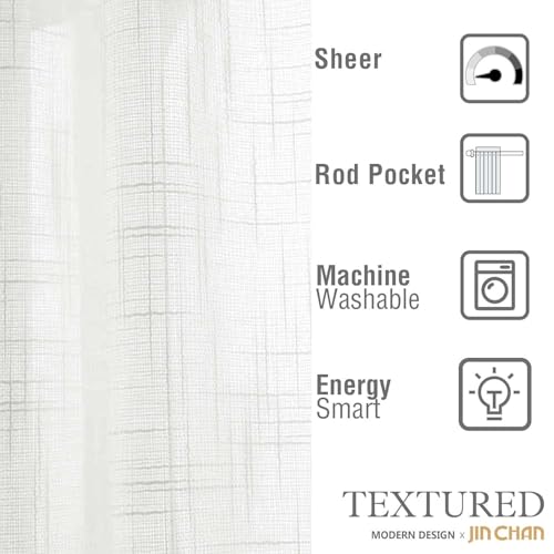 jinchan Linen Textured Door Curtain 40 Inch Farmhouse 1 Panel White - color: Sheer | White, size: 50"W x 40"L (Pack of 1)