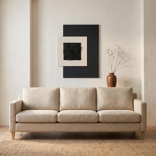 AMAATE 3D Textured Black Wood Geometric Relief Sandstone Framed Wall Art - color: black square