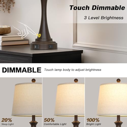 CINSARY Brown Table Lamps Set of 2, 29" Bedside Lamps with USB C+A - color: Brown-Set of 2