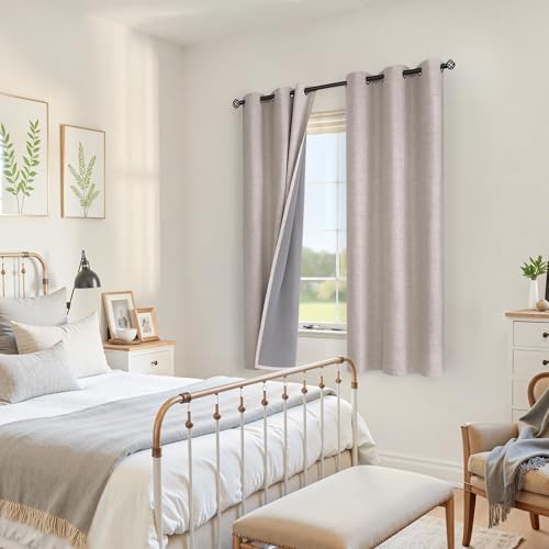 YoungsTex Beige Linen Blackout Curtains for Bedroom, Room Darkening Drapes with Grommets Thermal Insulated Energy Saving for Farmhouse Living Room, 2 Panels, 38 X 63 Inch - color: Beige, size: 38"W x 63"L (Pack of 2)