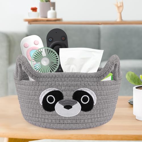 Small Storage Basket for Nursery,Raccoon Storage Basket Round Woven Rope - color: Grey, size: 9"D × 5 "H