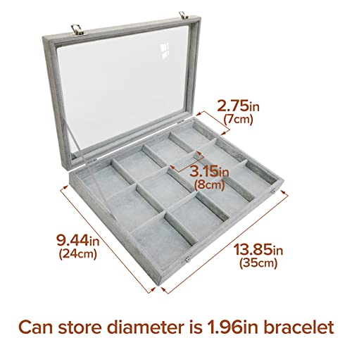 Removable 12 Grids Bracelet Organizer Box Ice Velvet Clear Lid - color: 12 Grids