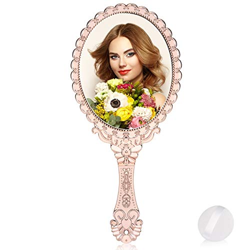YUSONG Vintage Handheld Mirror with Handle(2 Pack Rose Gold) - color: 2 Pcs Rose Gold