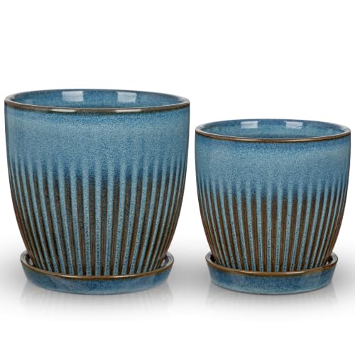 Oairse Ceramic Pots for Indoor Plants 4.9 +5.7 inch Pots for Plants - color: Slate Blue - 4.9" & 5.7" Set
