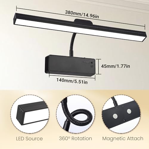 Picture Light for Wall, 15" Rechargeable Battery Operated LED Wall Sconce - color: Black, size: 1 Count (Pack of 1)