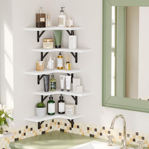 Fixwal Conner Shelves Wall Mounted for Decor, White Set of 5 - color: 5-white