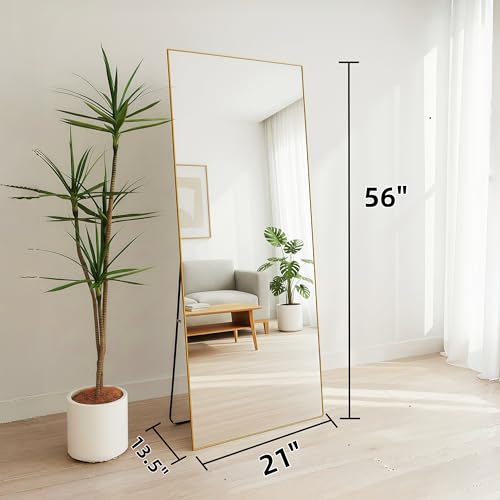 56x21 Gold Rectangle Full Length Mirror, Tempered Glass with Aluminum Frame Full Body Mirror - color: Gold Rectangle, size: 56"L x 21"W