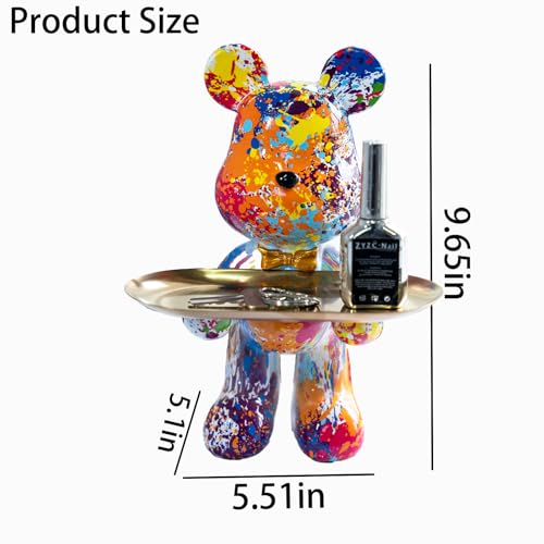 Bear Statue Resin Tray Sculpture for Home and Office Decor, Suitable for Bedroom, Living Room, Office on Table, Desktop, Shelves and Cabinet (Splash Dot) - color: Splash Dot