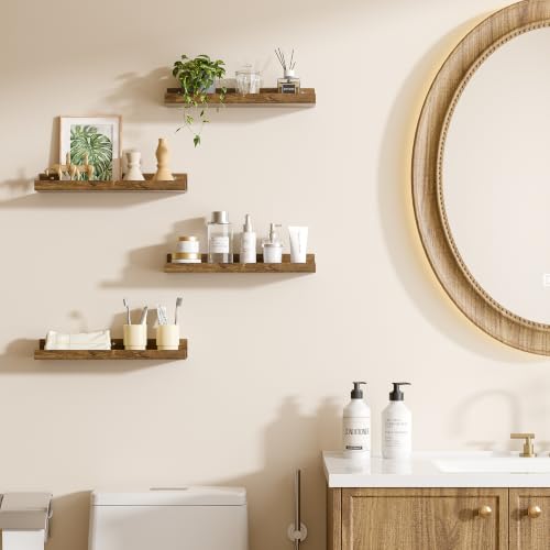 upsimples 4 Pcs 15" Acrylic Shelves for Wall Decor and Display, Rustic Wood - color: Rustic Wood