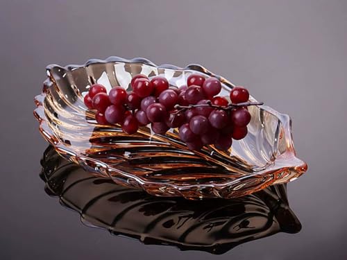 MAGCOLOR Creative Gold Hand painted Crystal Glass Leaf-shaped Decorative Bowl -12.2 inch Diameter Fruit Display & Kitchen Table Centerpiece. (Gold) - color: Gold