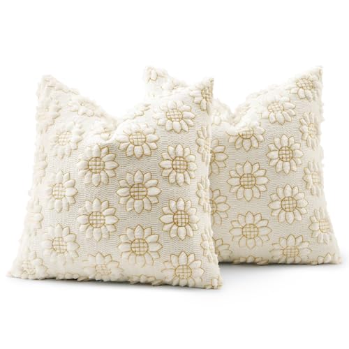 Spring Pillow Covers Sunflower 18x18 Set of 2 Cream White - color: Cream White, size: 18" x 18" (Pack of 2)