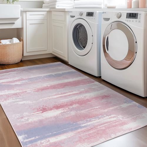 Entryway Rug 3x5 Bedroom Area Rugs: Modern Abstract Throw Rug - color: Pink, size: 3' x 5' (Rectangular)